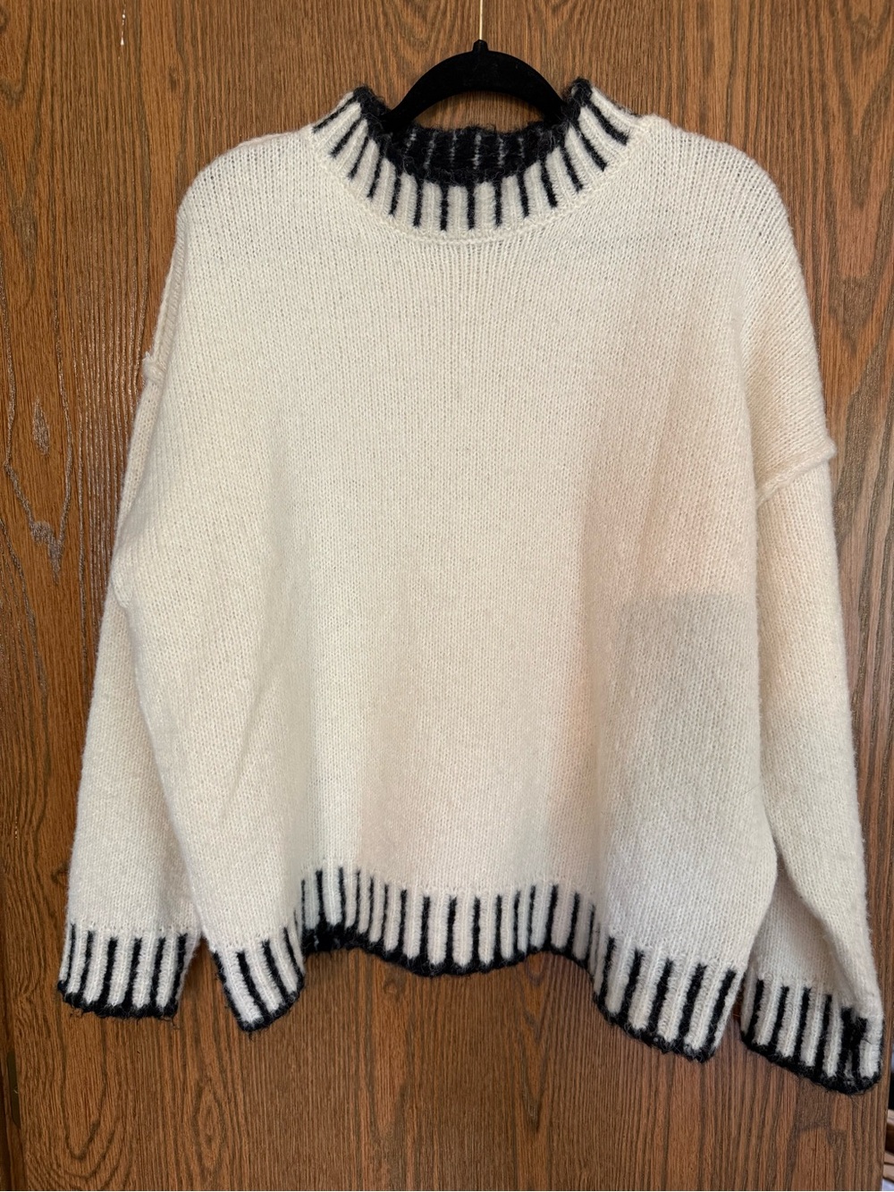 Papermoon Cream Crewneck Sweater with Black Ribbed Trim